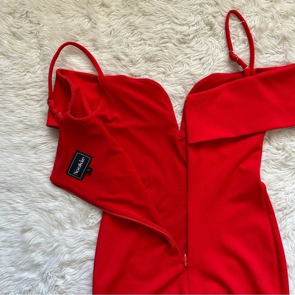 Nookie Dress Pretty Woman Midi Off The Shoulder Bodycon in Cherry Red S - Picture 7 of 11